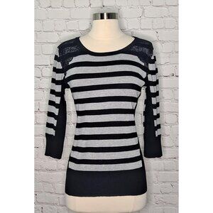 Amy Wear Black and Gray Striped Sweater w/Lace Medium | Beetlejuice